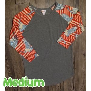 LuLaRoe Randy 3/4 Sleeve Tee Patriotic Eagle America USA Memorial Day Womens Med